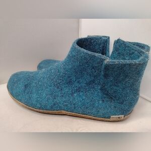 Glerups Men's Wool Leather Sole Boot Slippers Blue Lounge Indoor XX